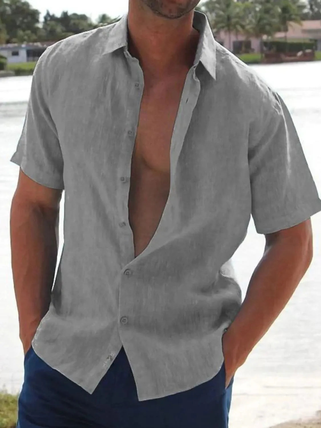 Men's Full Size Button Up Short Sleeve Shirt Plus Size