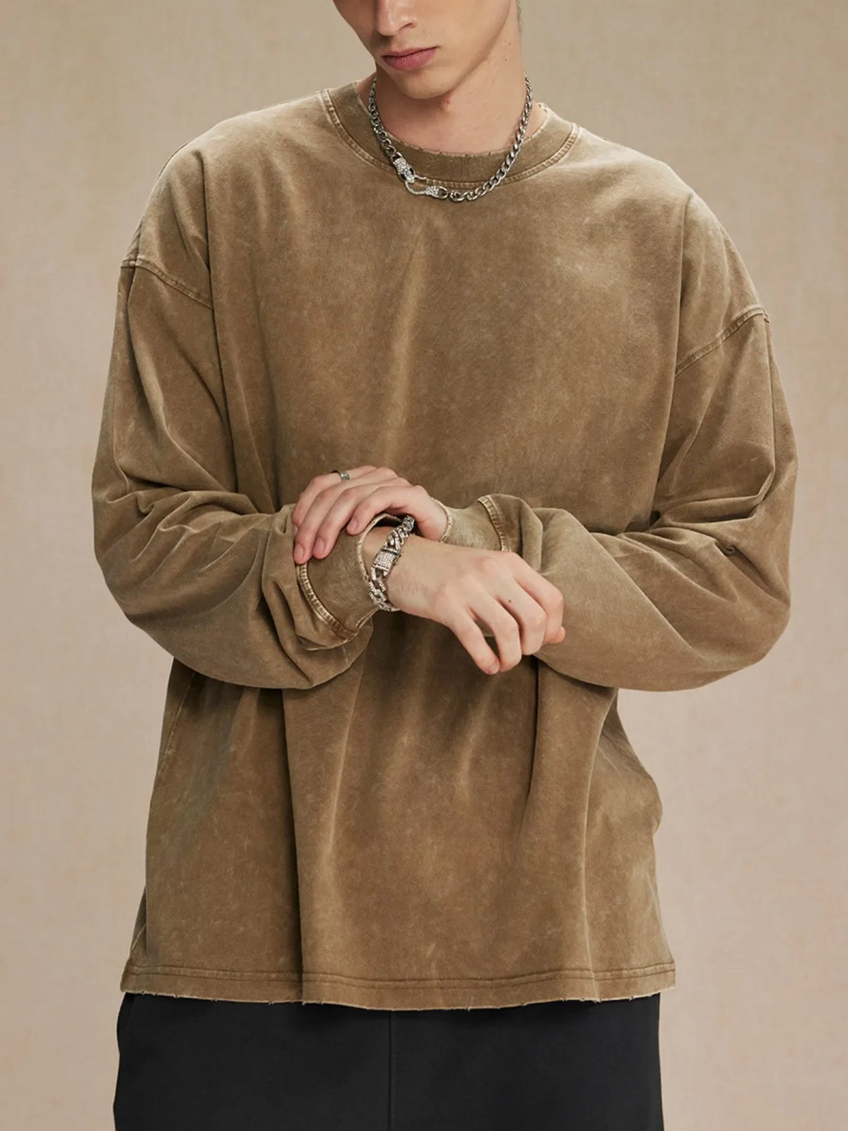 Men's Oversized Washed Round Neck T-Shirt