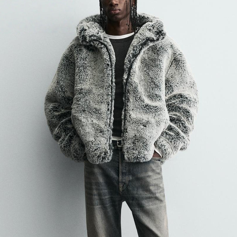 Reaper unit worldwide Hooded Faux Fur Jacket Coat