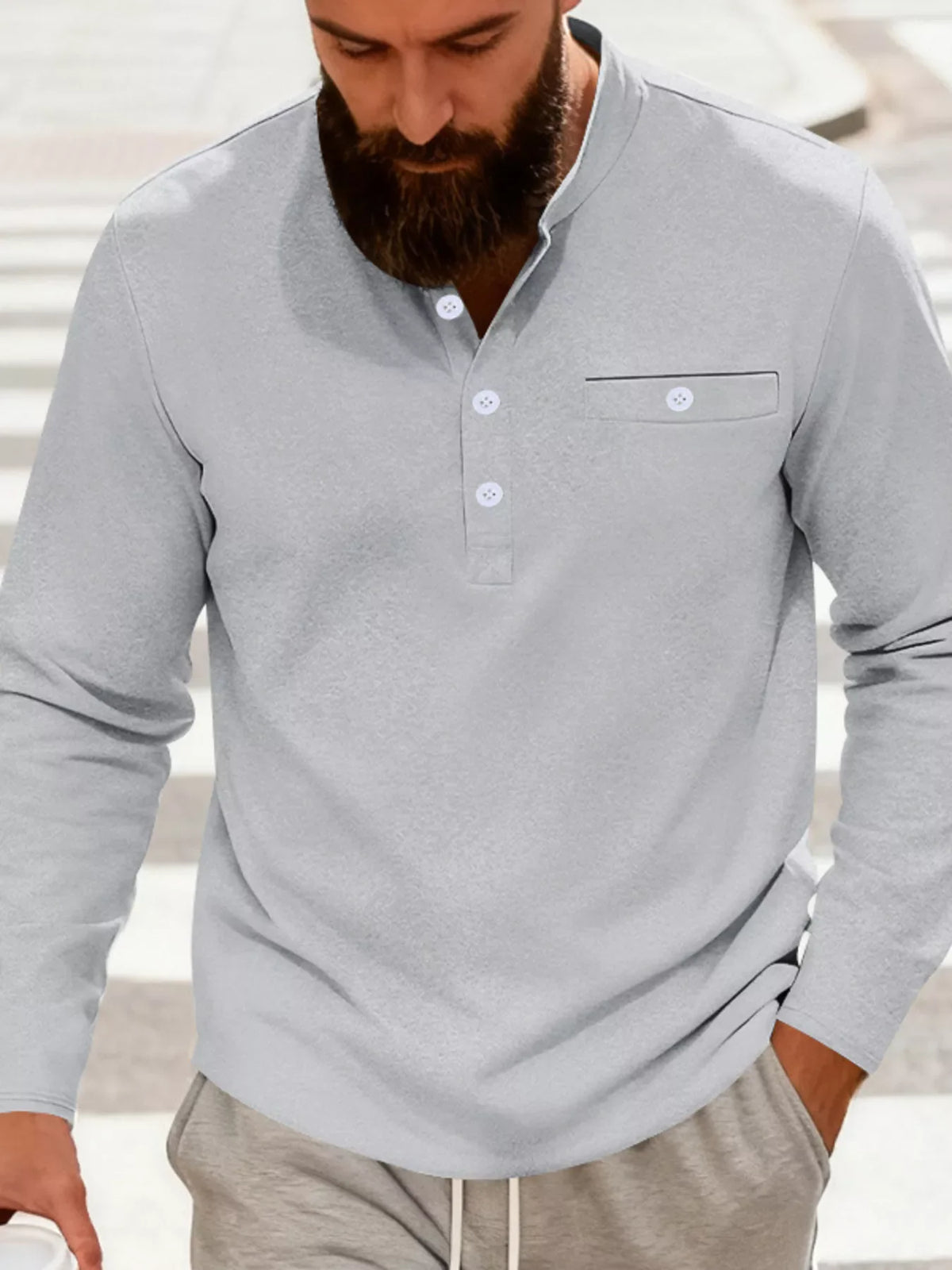 Men's Full Size Button Detail Long Sleeve Shirt Plus Size