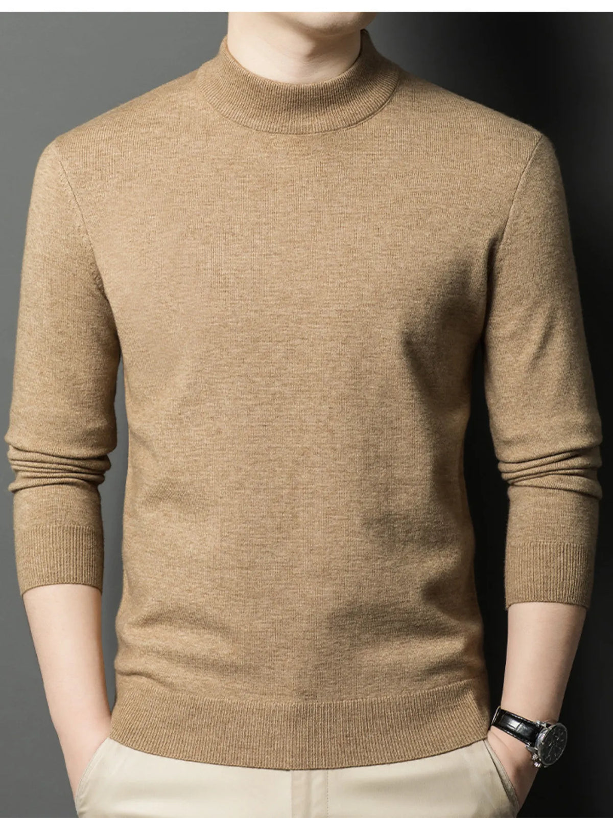 Men's Plus Size Mock Neck Long Sleeve Knit Top