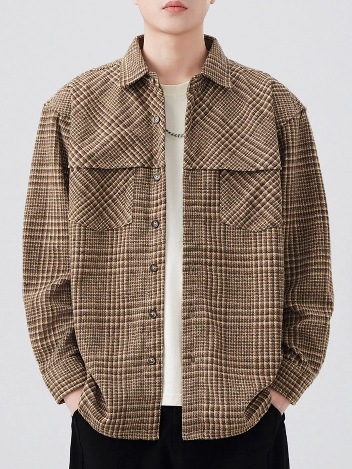 Men's Plus Size Plaid Button Up Long Sleeve Shirt