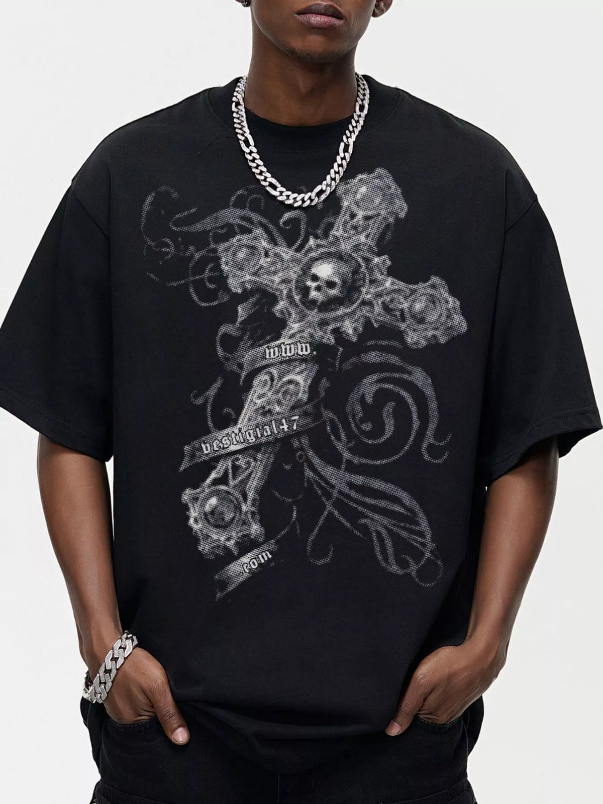 Men's Skull Cross Graphic Oversized T-Shirt