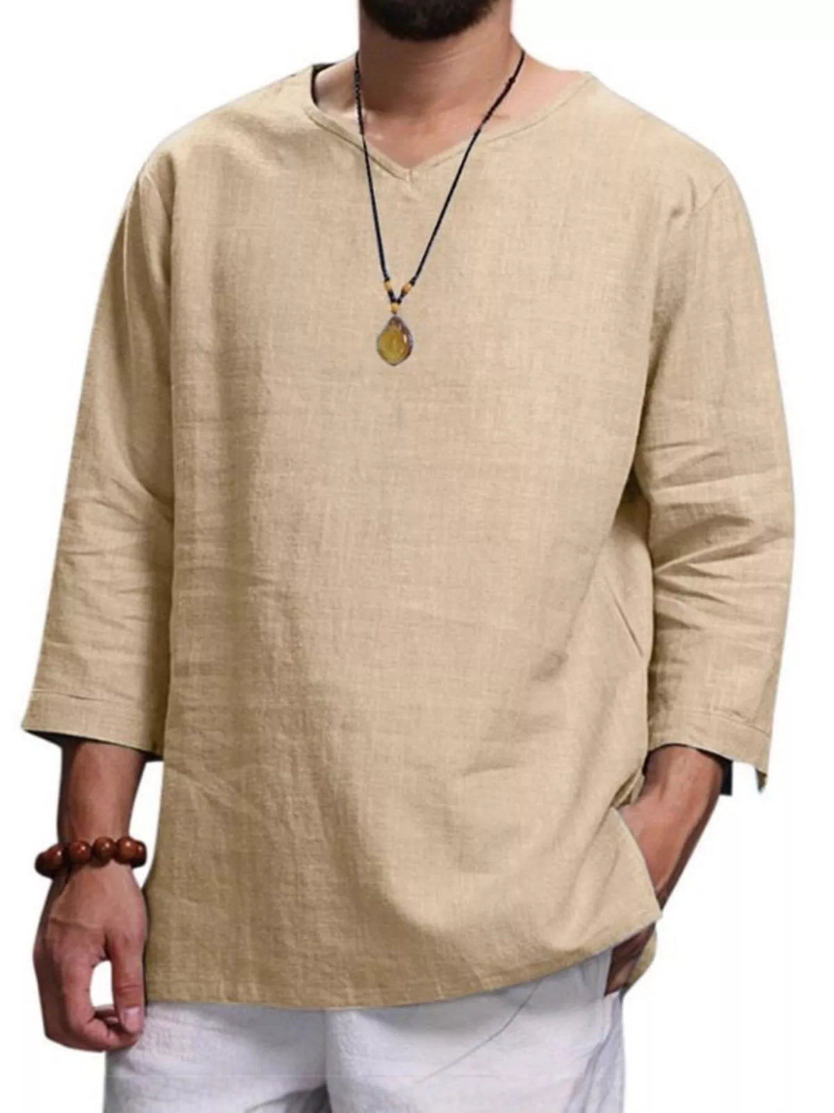 Men's Plus Size Casual Comfortable Fit 3/4 Sleeve Blouse