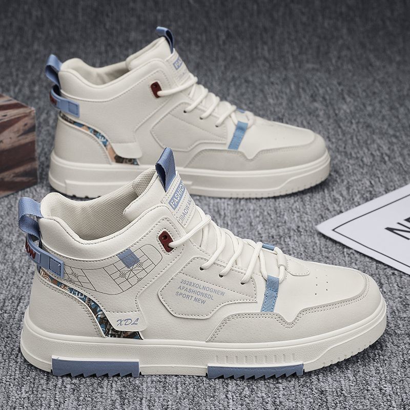 Reaper unit worldwide Men's new breathable high top shoes for male students, trendy and versatile white shoes, thick soled sports and leisure board shoes