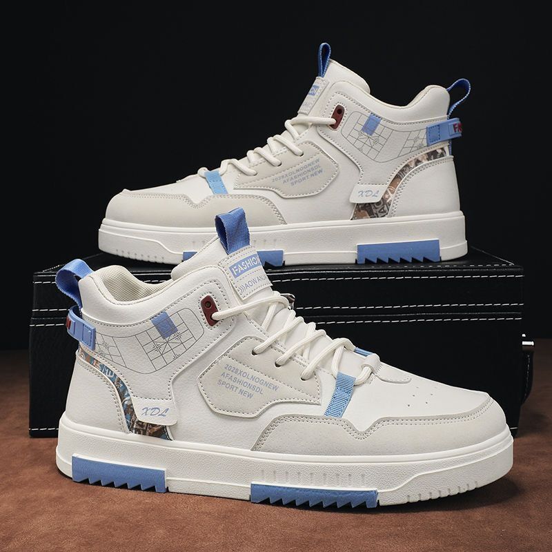 Reaper unit worldwide Men's new breathable high top shoes for male students, trendy and versatile white shoes, thick soled sports and leisure board shoes
