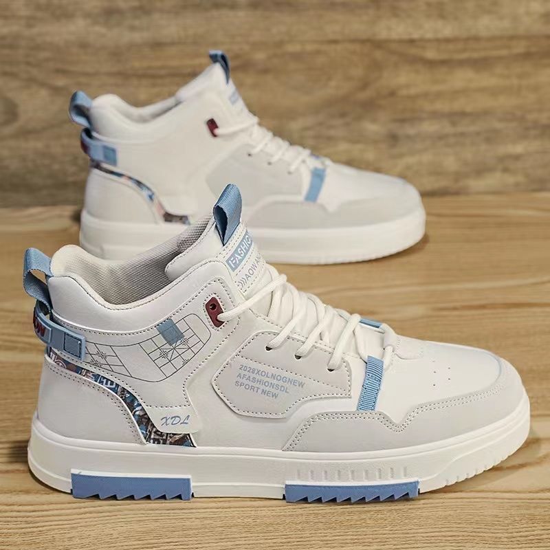 Reaper unit worldwide Men's new breathable high top shoes for male students, trendy and versatile white shoes, thick soled sports and leisure board shoes