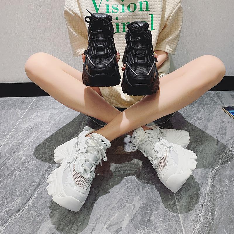 Reaper unit worldwide Modern Thick Platform Sneakers White Woman Vulcanize Shoes Luxury Tennis Sneakers Trainers Lace Up Fashion Comfortable Walking Footwear New Lightweight Sneakers