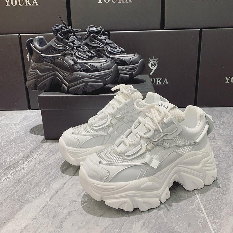 Reaper unit worldwide Modern Thick Platform Sneakers White Woman Vulcanize Shoes Luxury Tennis Sneakers Trainers Lace Up Fashion Comfortable Walking Footwear New Lightweight Sneakers