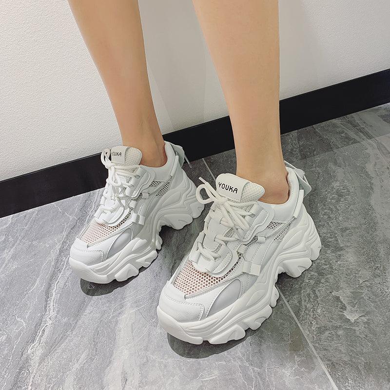 Reaper unit worldwide Modern Thick Platform Sneakers White Woman Vulcanize Shoes Luxury Tennis Sneakers Trainers Lace Up Fashion Comfortable Walking Footwear New Lightweight Sneakers