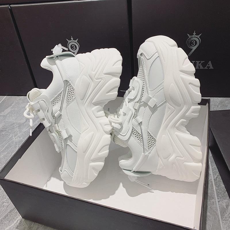 Reaper unit worldwide Modern Thick Platform Sneakers White Woman Vulcanize Shoes Luxury Tennis Sneakers Trainers Lace Up Fashion Comfortable Walking Footwear New Lightweight Sneakers