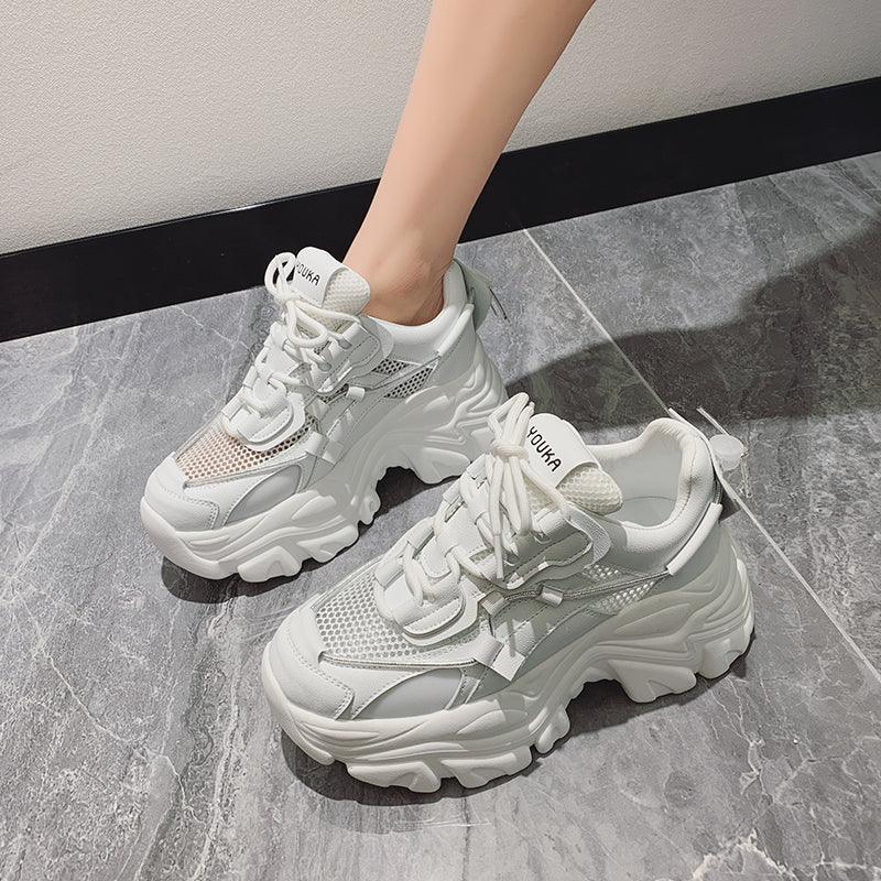 Reaper unit worldwide Modern Thick Platform Sneakers White Woman Vulcanize Shoes Luxury Tennis Sneakers Trainers Lace Up Fashion Comfortable Walking Footwear New Lightweight Sneakers
