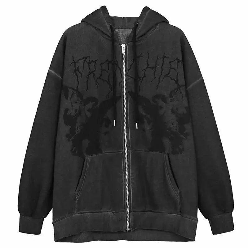 Reaper unit worldwide New Trendy Vintage Hip Hop Streetwear Women Hoodies Angel Dark Print Zipper Jacket Coat Hooded Top Clothes Men Women Punk Outwear