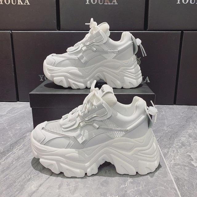 Reaper unit worldwide Modern Thick Platform Sneakers White Woman Vulcanize Shoes Luxury Tennis Sneakers Trainers Lace Up Fashion Comfortable Walking Footwear New Lightweight Sneakers