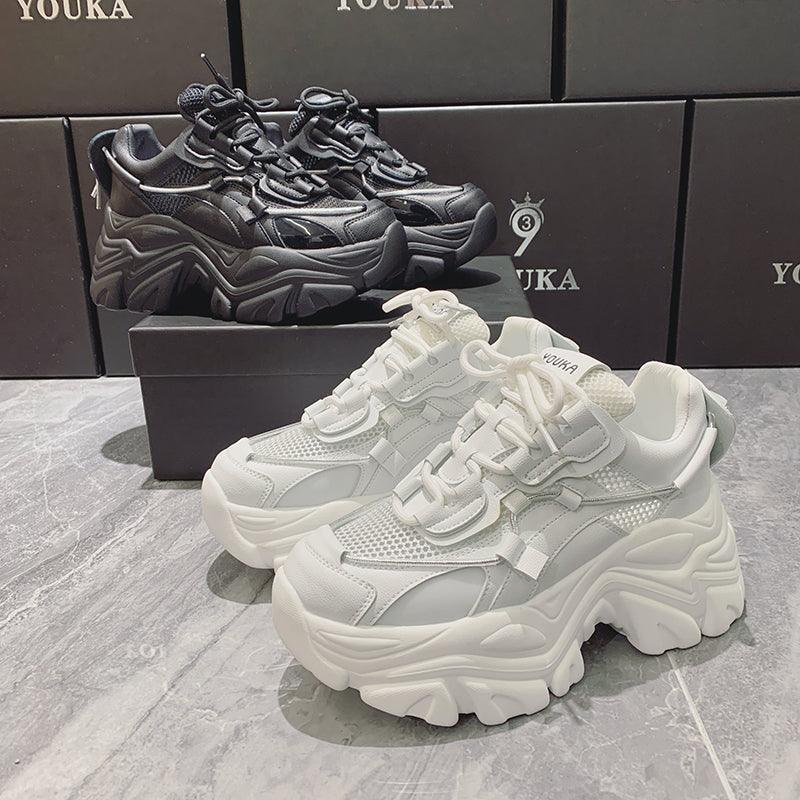 Reaper unit worldwide Modern Thick Platform Sneakers White Woman Vulcanize Shoes Luxury Tennis Sneakers Trainers Lace Up Fashion Comfortable Walking Footwear New Lightweight Sneakers