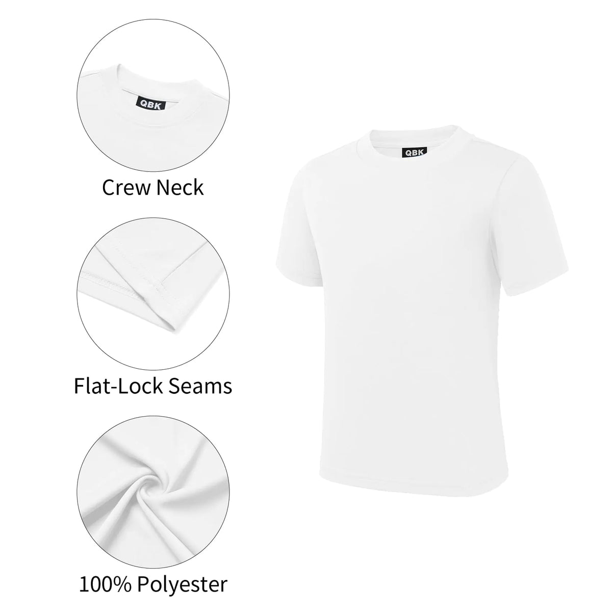 QBK 4T to Youth Neon Shirt Kids UPF 50+ Dry Fit Athletic Short Sleeve T Shirts for Boys and Girls 5T White - # BOAA11110001