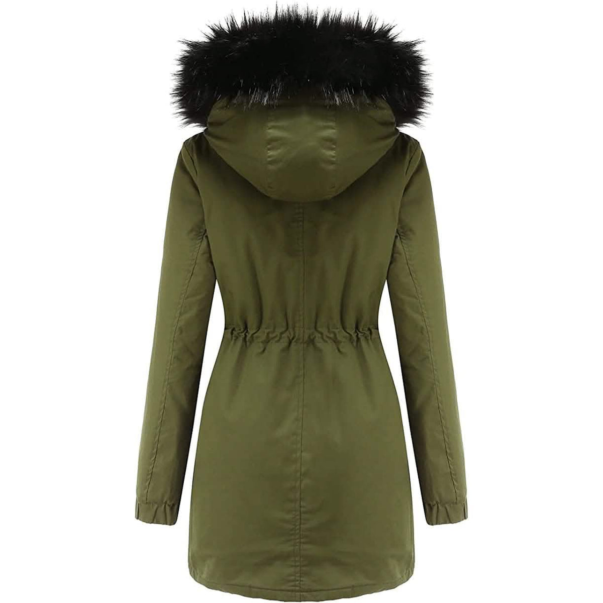 Women's Winter Coat Warm Thick Black Fleece Lined Wide Furry Hood Parka